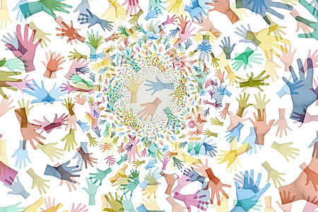 Symbolbild: Clipart von vielen bunten Händen