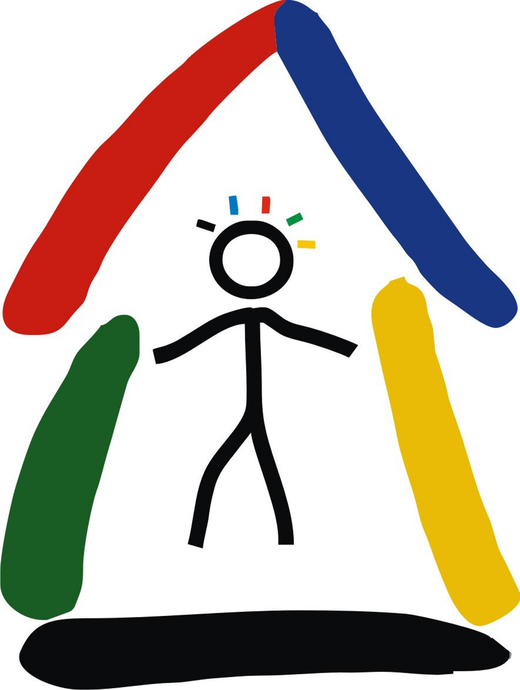 Logo Projekt Fritz, Strichmännchen in buntem Haus