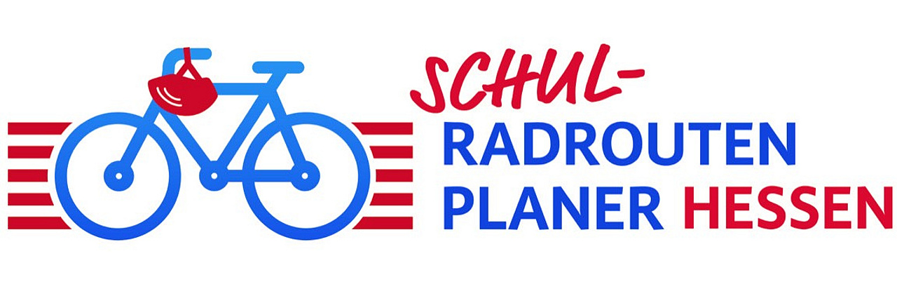 Logo: Fahrrad, daneben Schrift Schul-Radrouten Planer Hessen